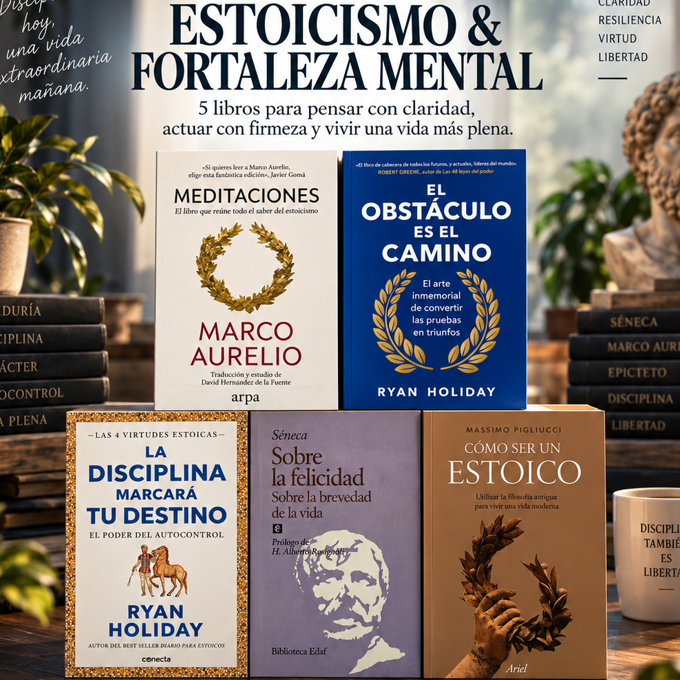 Biblioteca Estoicismo - 5 Libros para Volverte Inquebrantable
